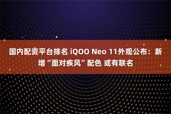 国内配资平台排名 iQOO Neo 11外观公布：新增“面对疾风”配色 或有联名